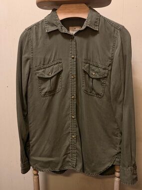 EUC American Eagle 2010’s 2013 Olive Green Button-Up utility Shirt size small-C